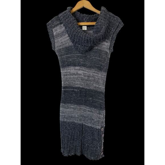Rue 21 Tunic Sweater Top Y2K Bodycon Wiggle Gray Stripe Preppy Cowl Neck Size M - Picture 1 of 9